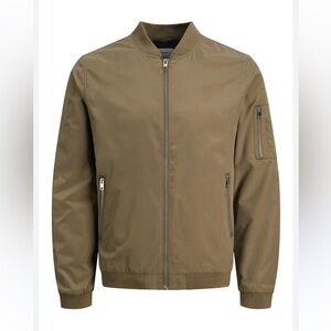Jack & Jones Green Bomber Jacket with Ribbed Cuffs